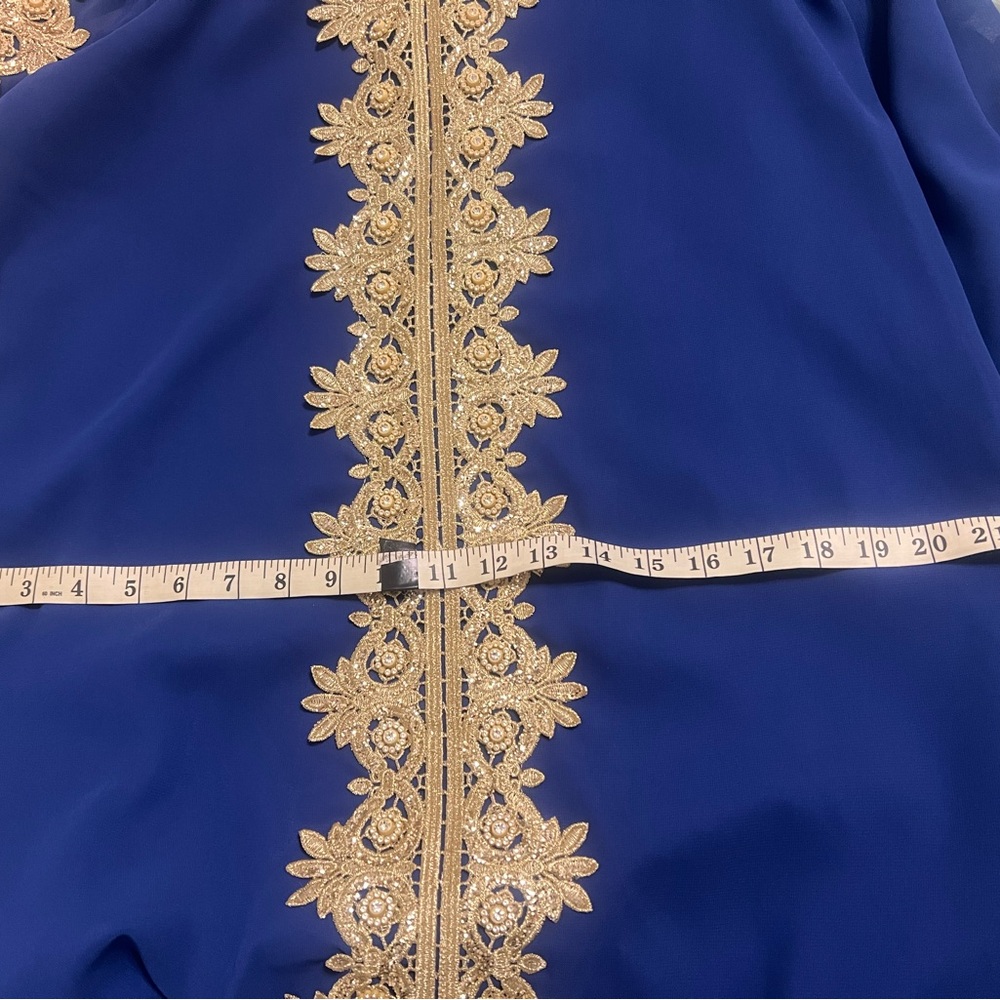 Elegant Blue and Gold Women's Dress - Picture 11 of 14